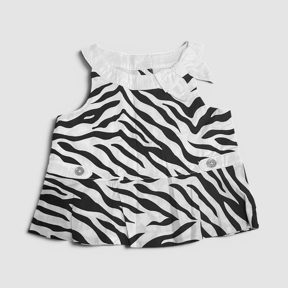 Janie And Jack NWT‎ Girl 3-6 Month Zebra Print Collared Bow Top Cotton Blouse